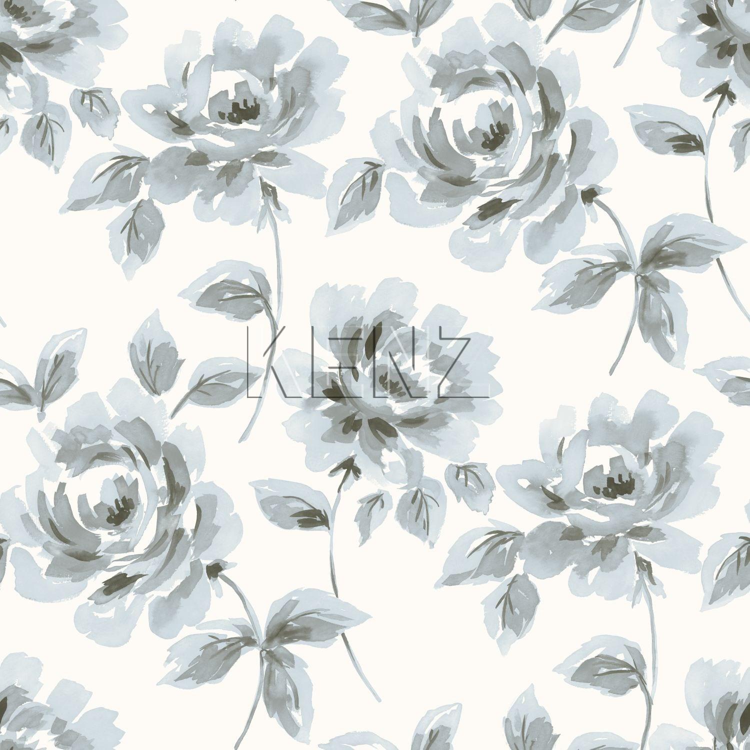 wallpaper watercolor painted roses light blue and gray 128013