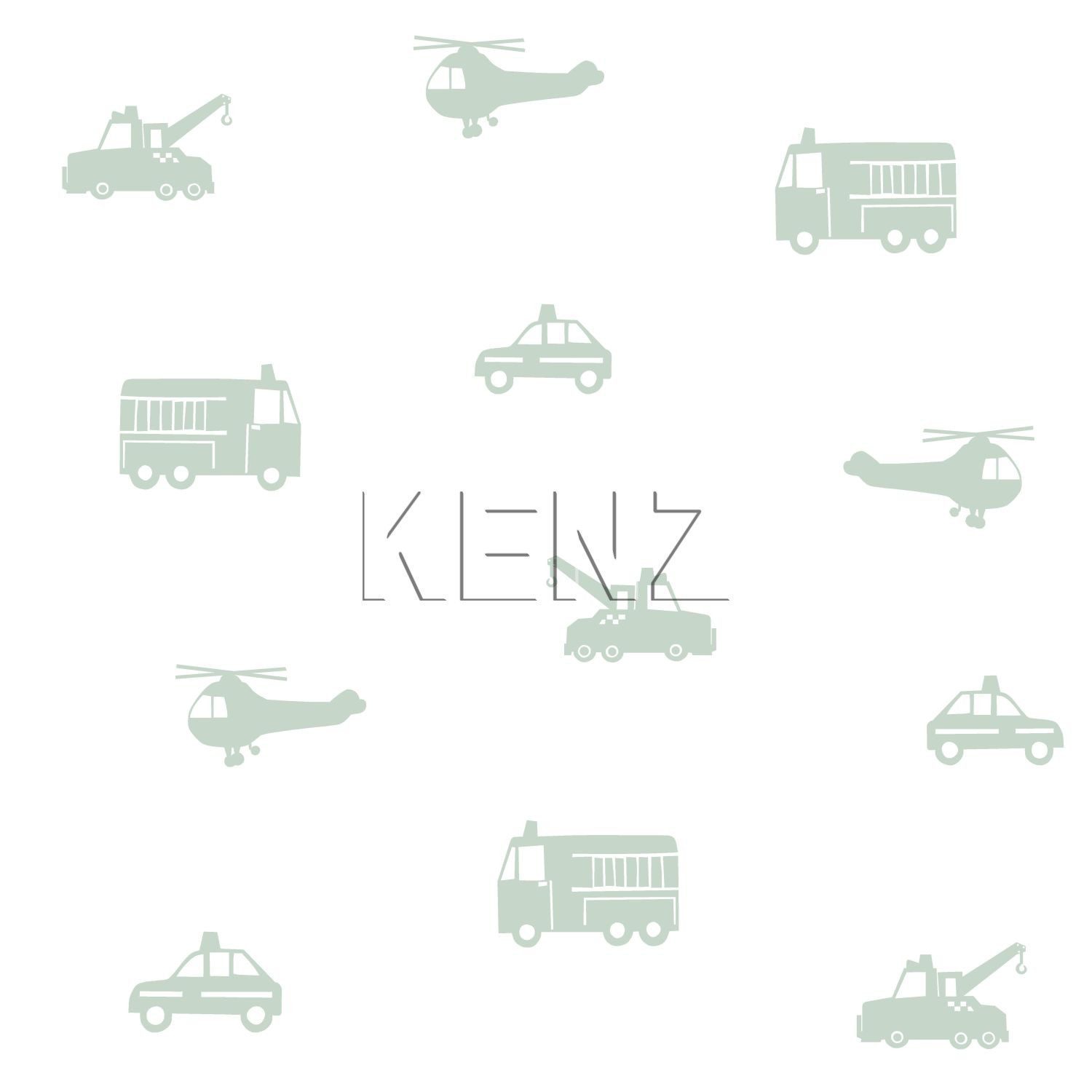 wallpaper cars, fire engines, helicopters and cranes mint green on white 128856