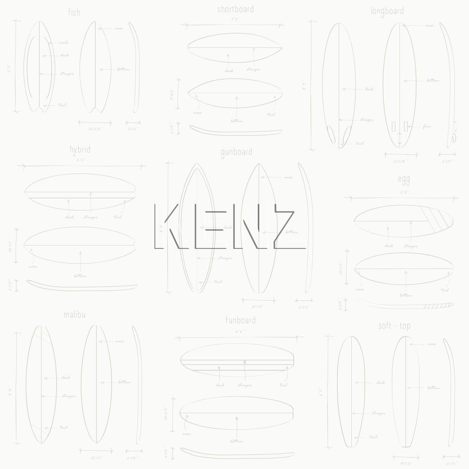 wallpaper technical drawings of surfboards white and silver 128869