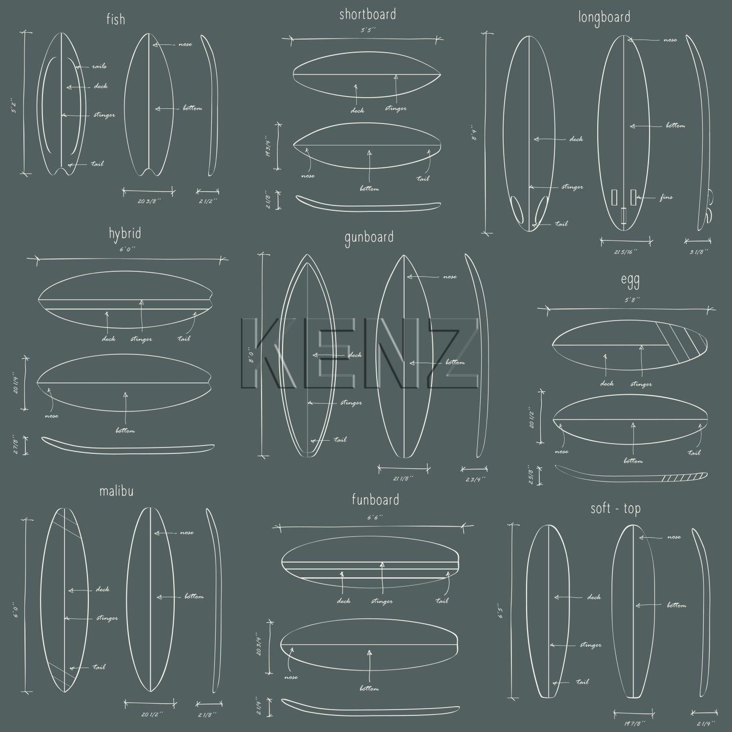 wallpaper technical drawings of surfboards greyish green 128870