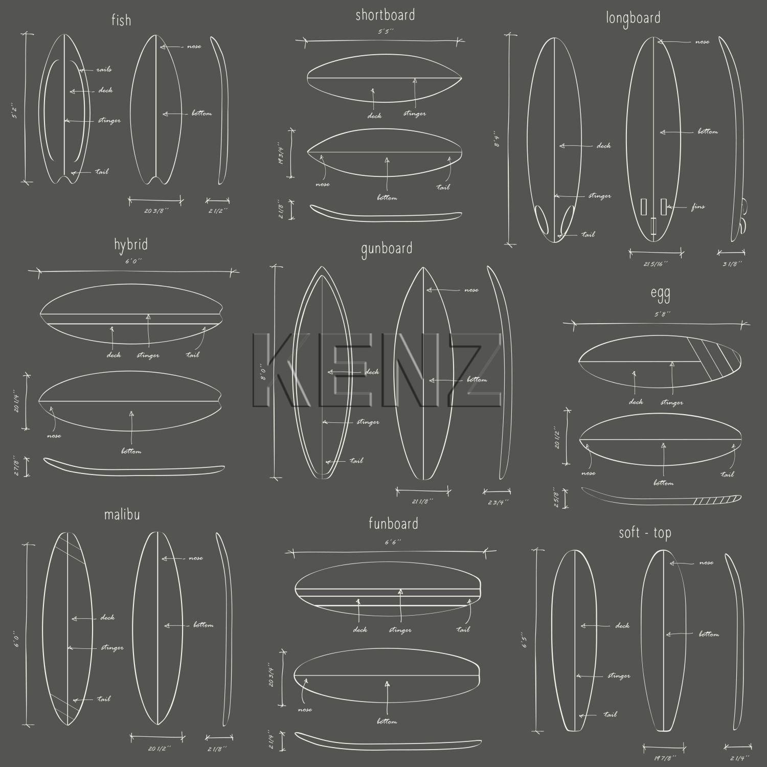 wallpaper technical drawings of surfboards dark gray 128872