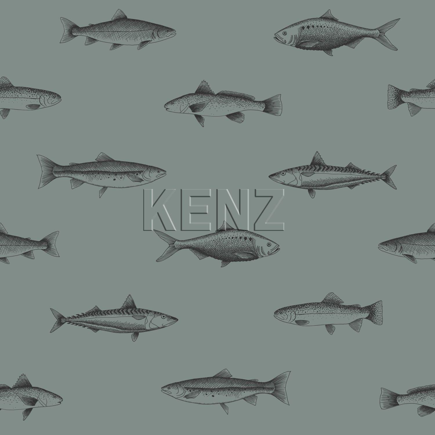 wallpaper pen drawing fish greyish green and black 128874
