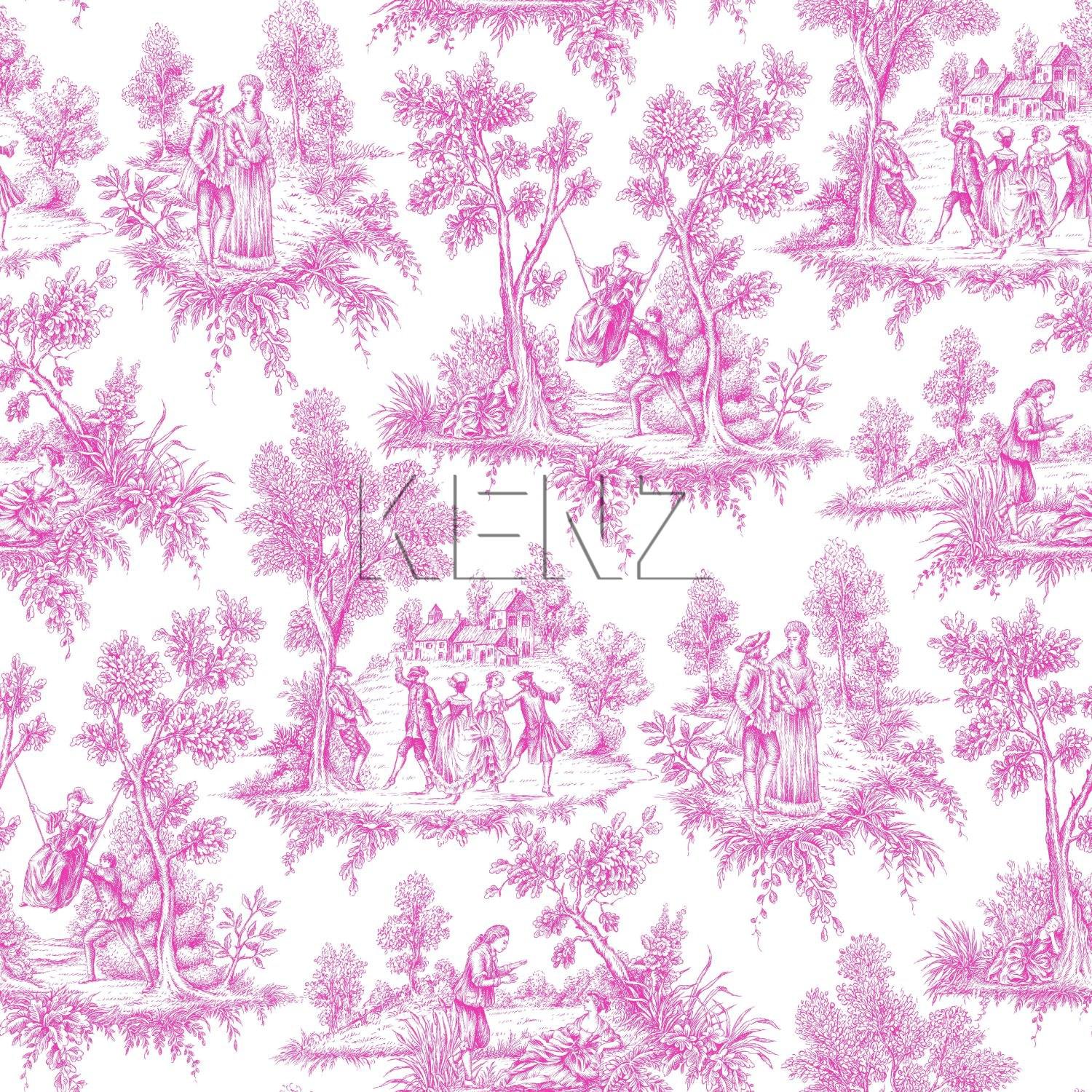 wallpaper toile de jouy print pink 136819
