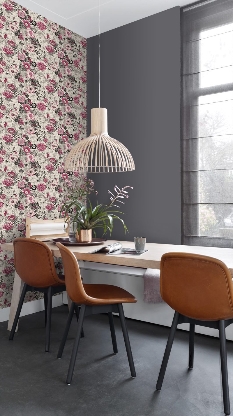 wallpaper flowers dark red and beige 138505