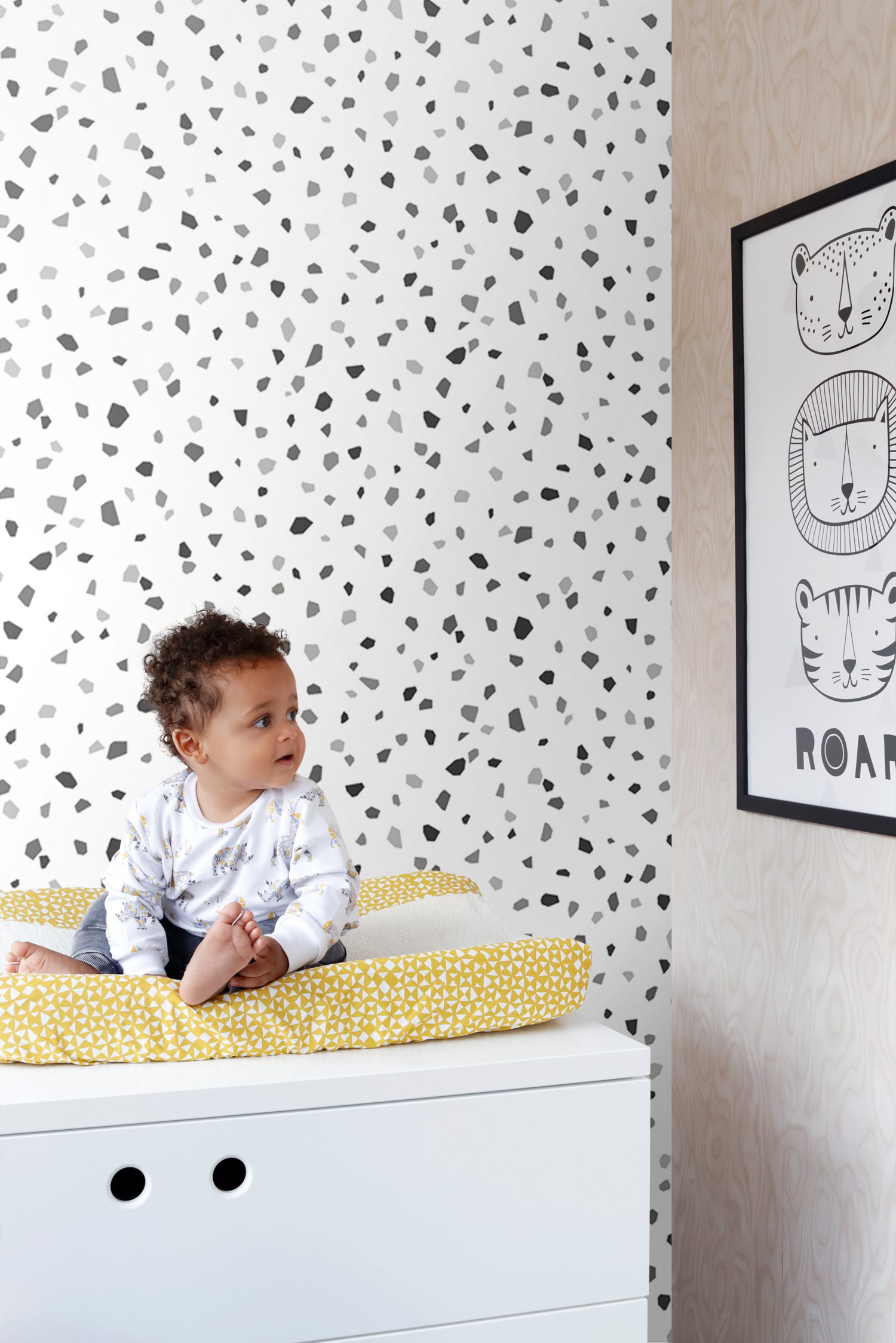 wallpaper terrazzo black, white and gray 139034