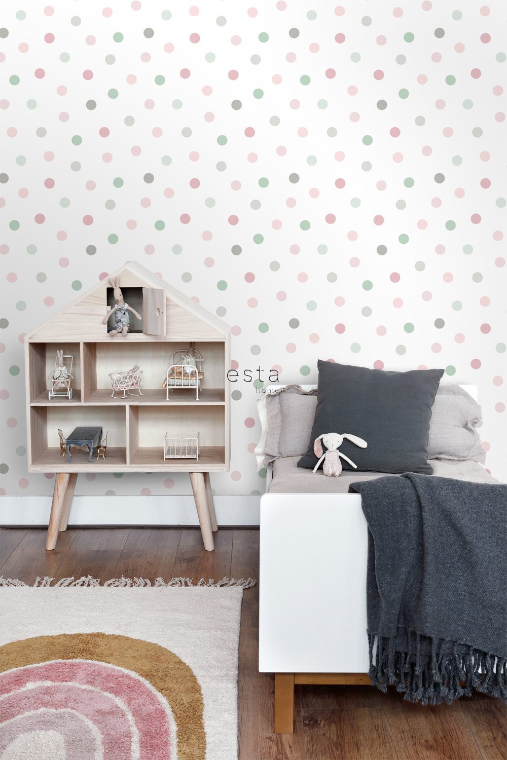 wallpaper small dots pink, green and gray 139040