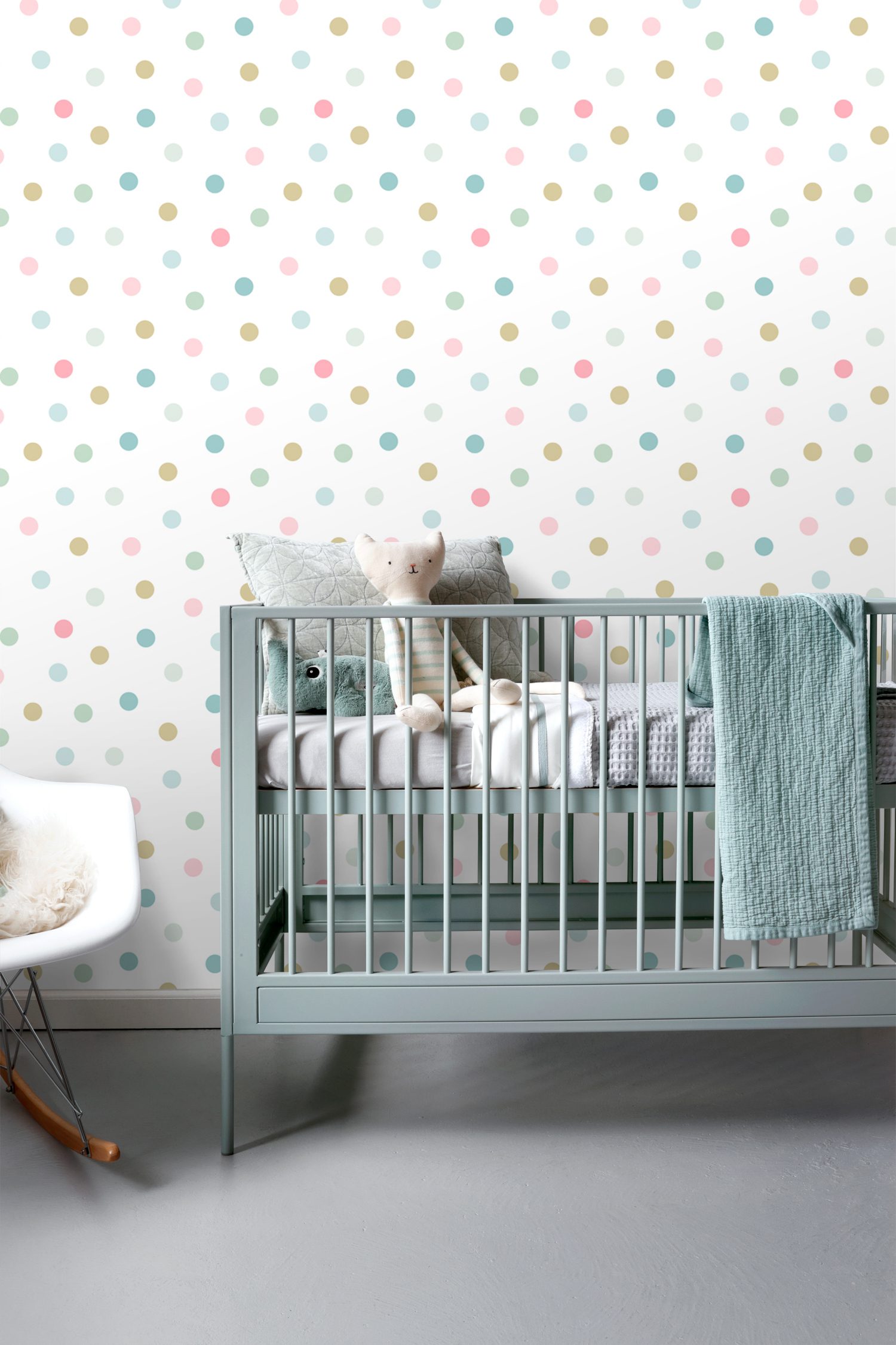 wallpaper small dots pink, blue, green and gold 139041