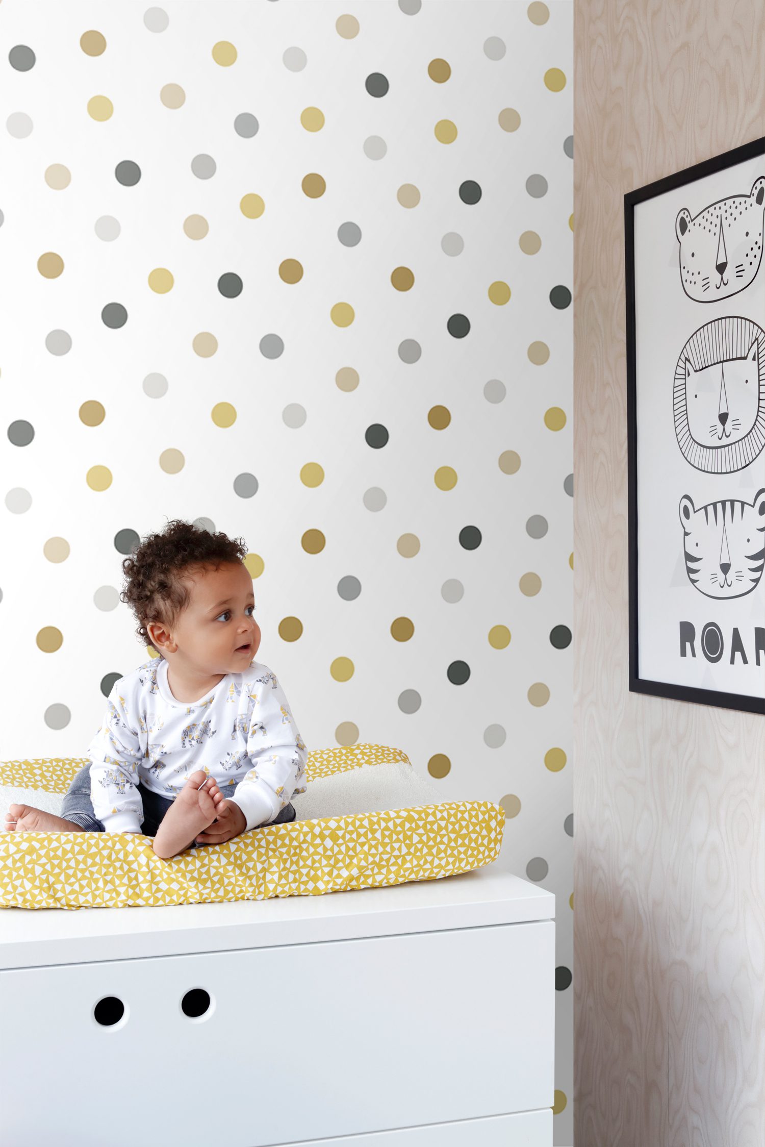wallpaper small dots gold, gray and black 139042