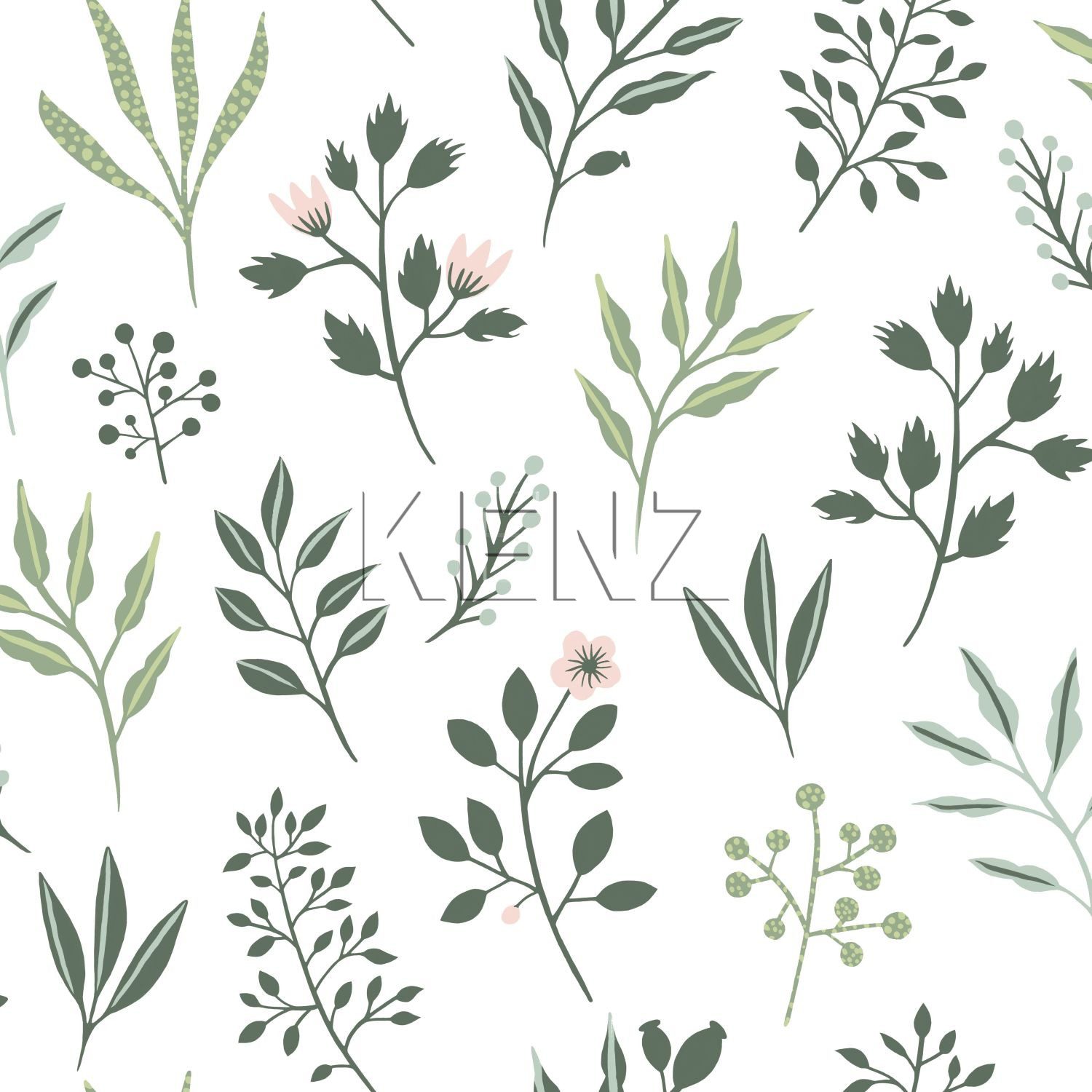 wallpaper floral pattern in scandinavian style white and greyish green 139080
