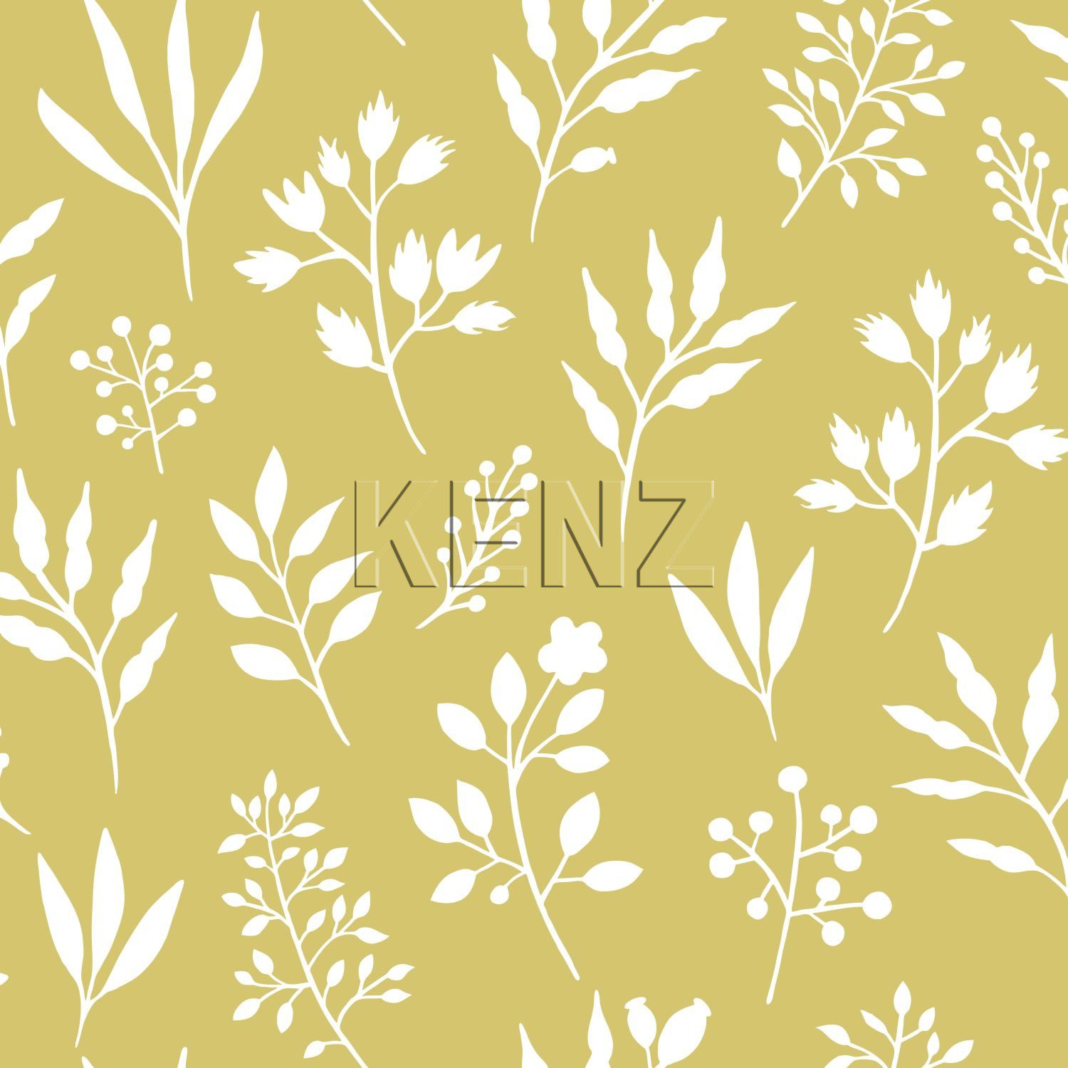 wallpaper floral pattern in scandinavian style ocher yellow and white 139086