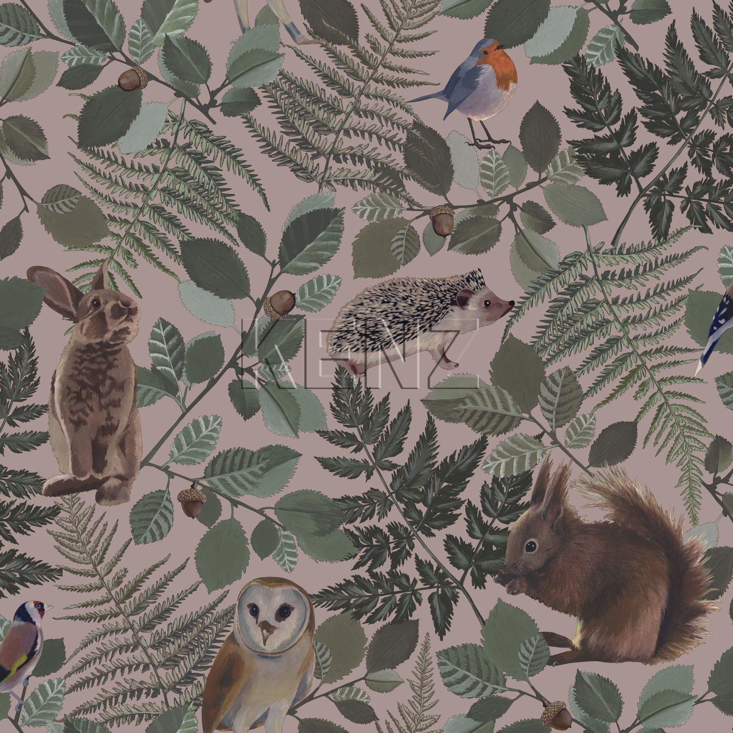 wallpaper forest animals old pink, green and brown 139252