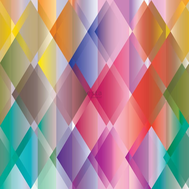 wall mural gradient graphic diamonds pink, red, purple, green and blue 158917
