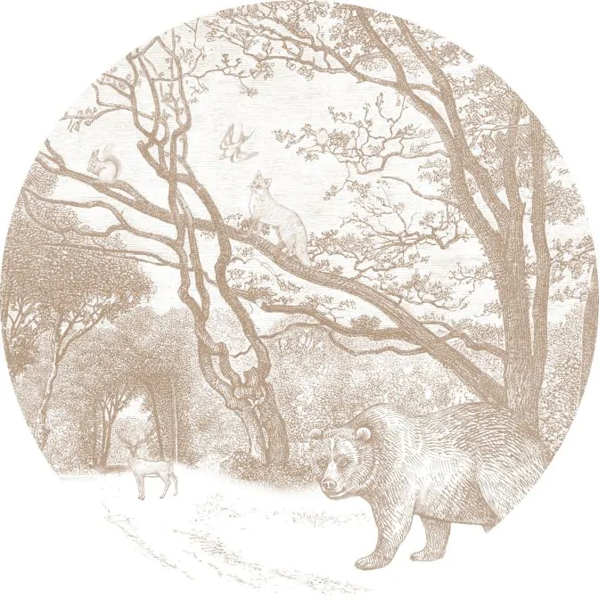 self-adhesive wallpaper circle forest with forest animals dark beige 159085 2