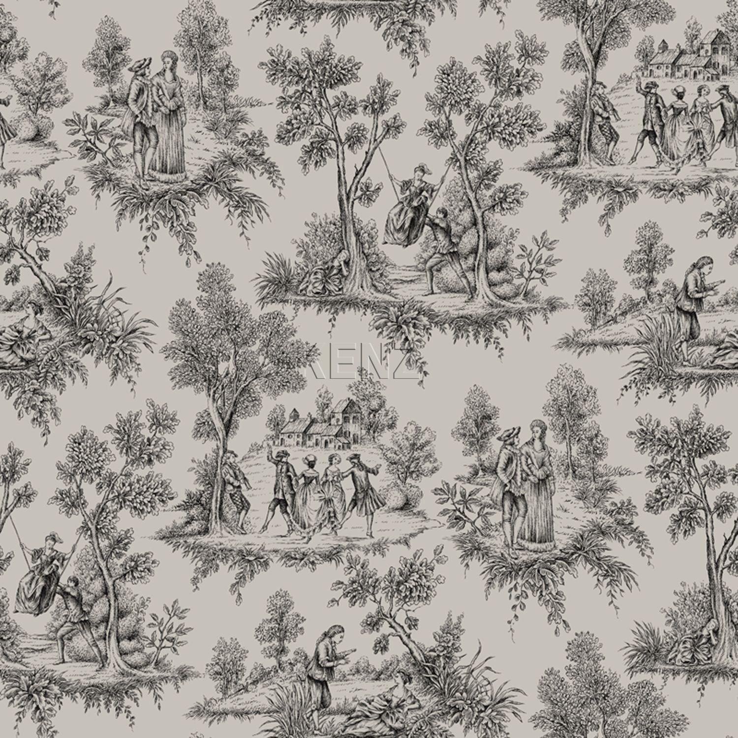 wallpaper toile de jouy print taupe and black 326117