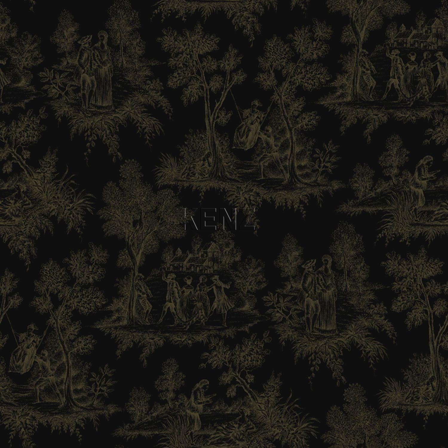 wallpaper toile de jouy print black and shiny bronze 326119