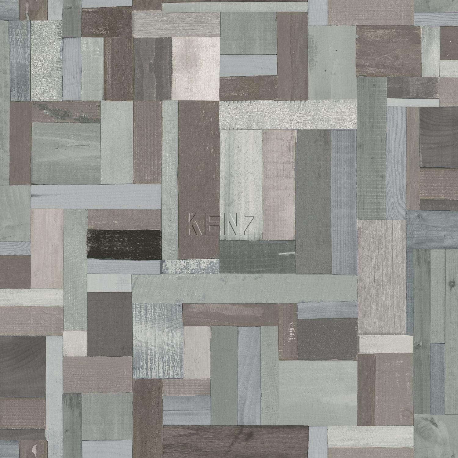 wallpaper scrap wood motif light gray and taupe 337223