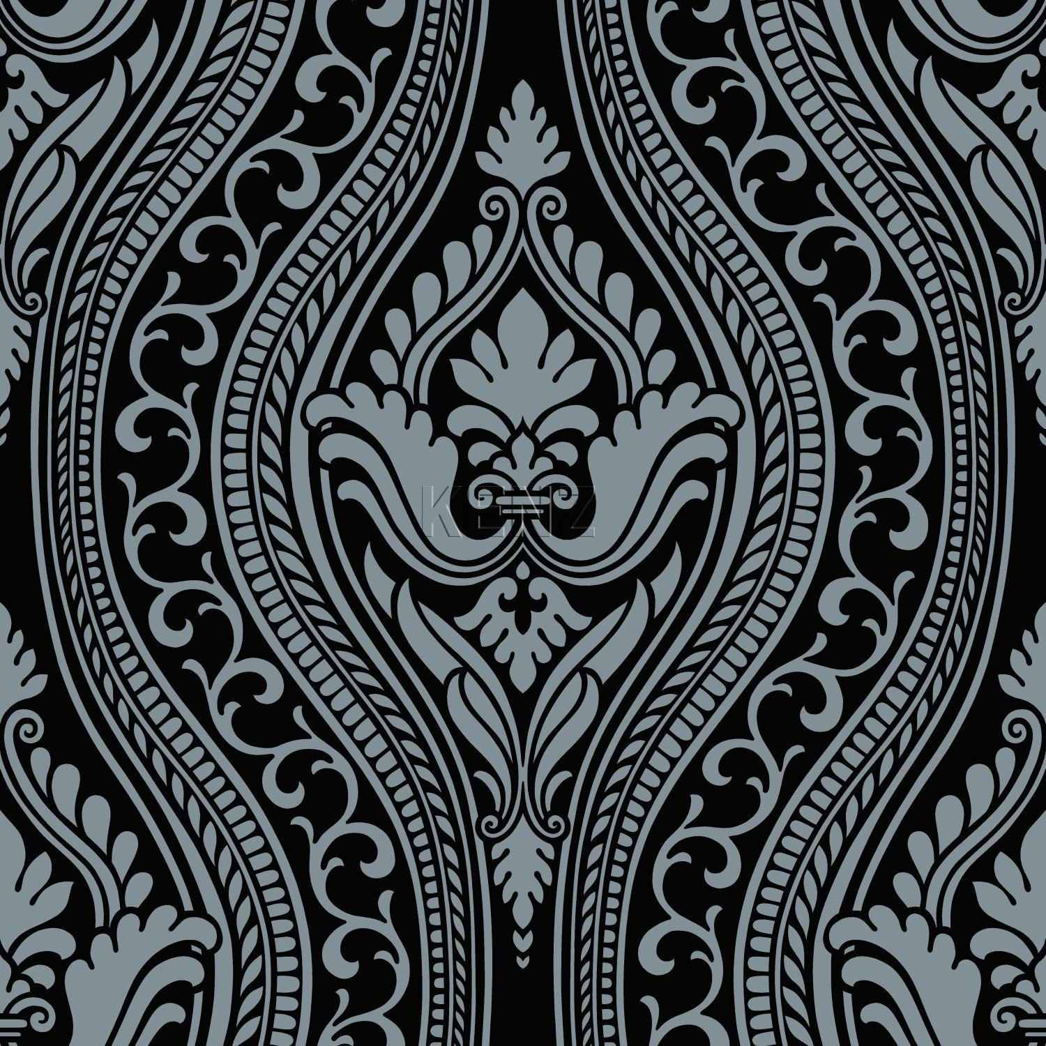 wallpaper with flock ornament black 346602