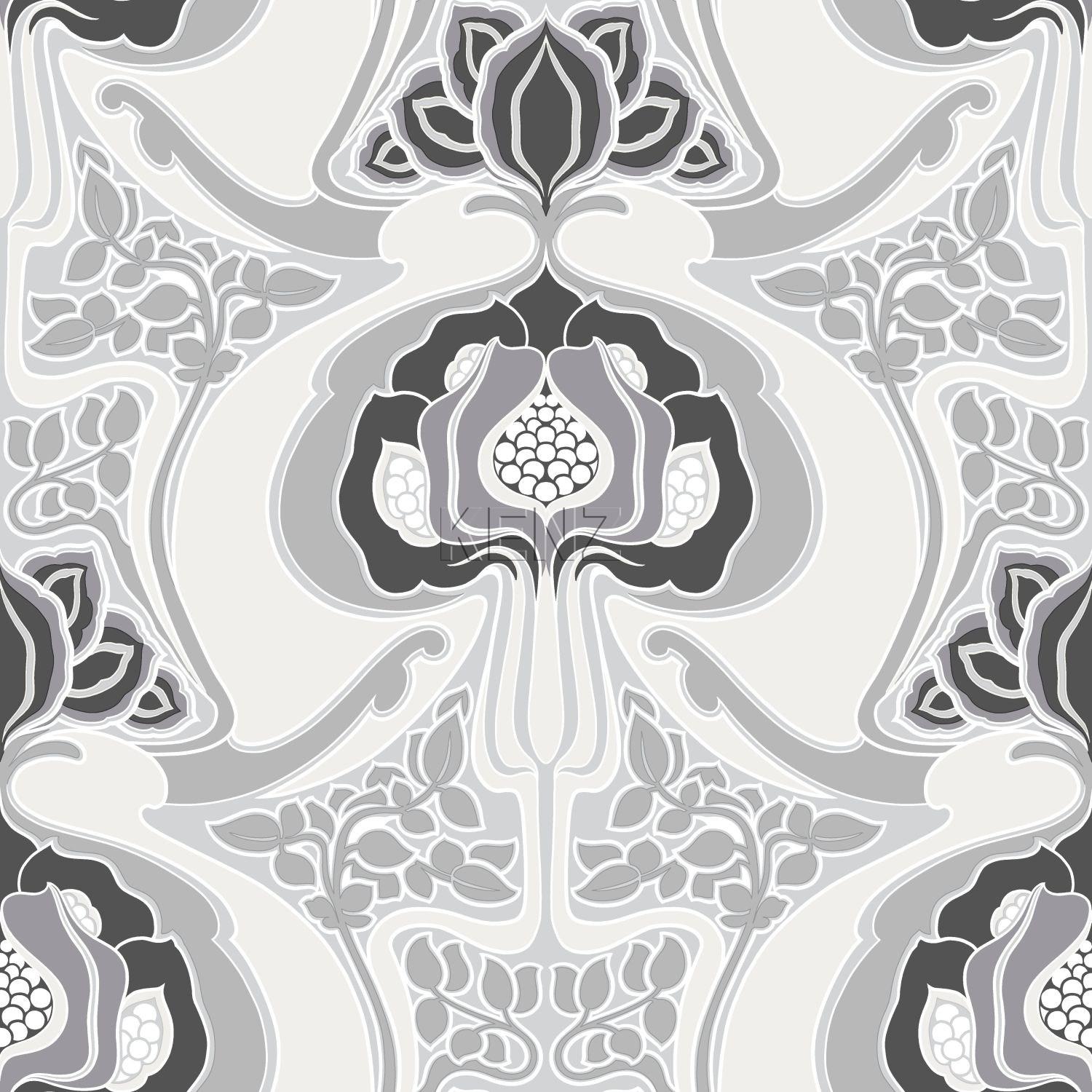 wallpaper Art Nouveau floral pattern black and gray 347209