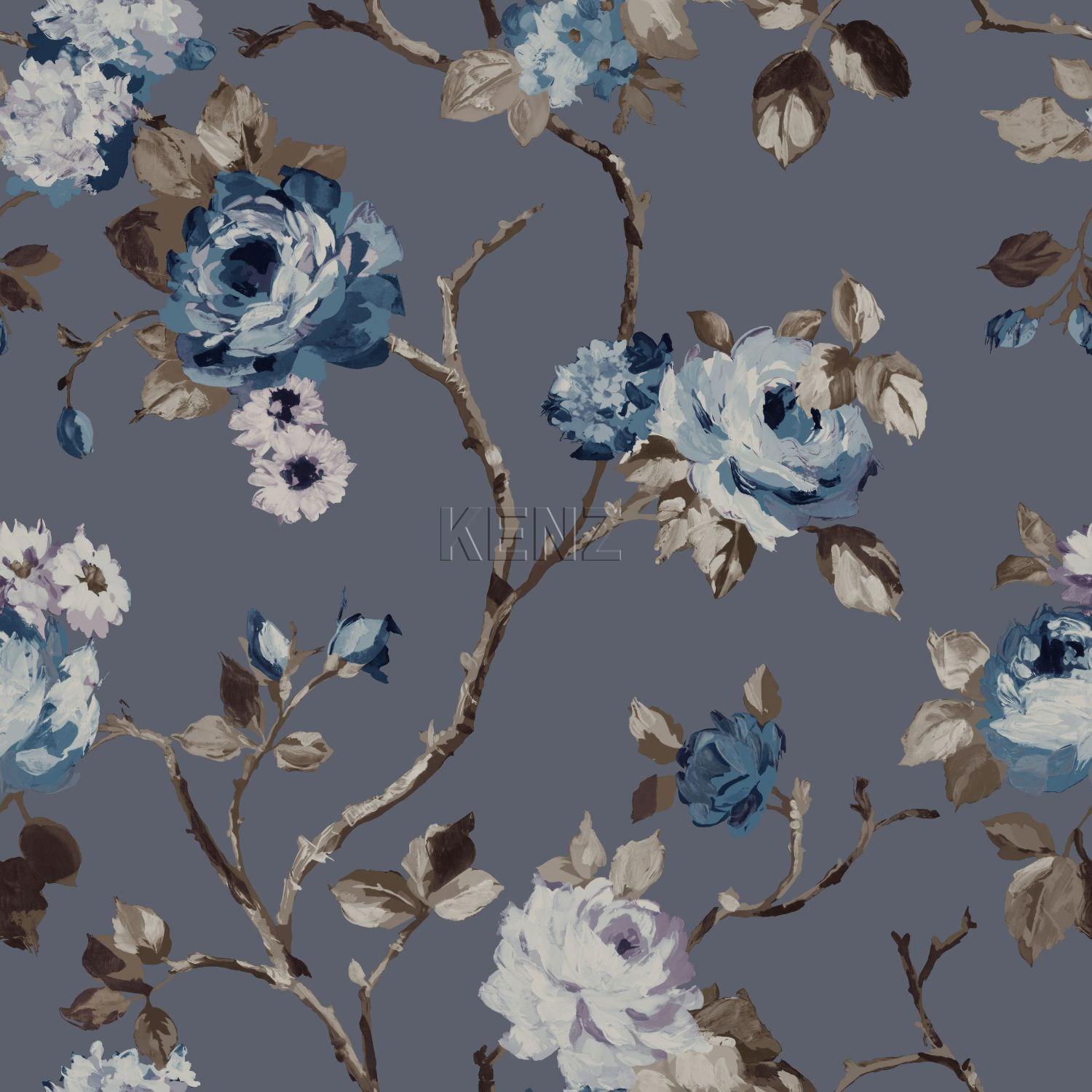 wallpaper flowers vintage blue and taupe 347429