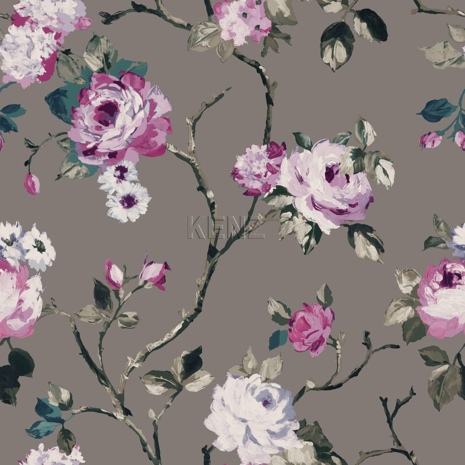 wallpaper flowers taupe and lilac purple 347430