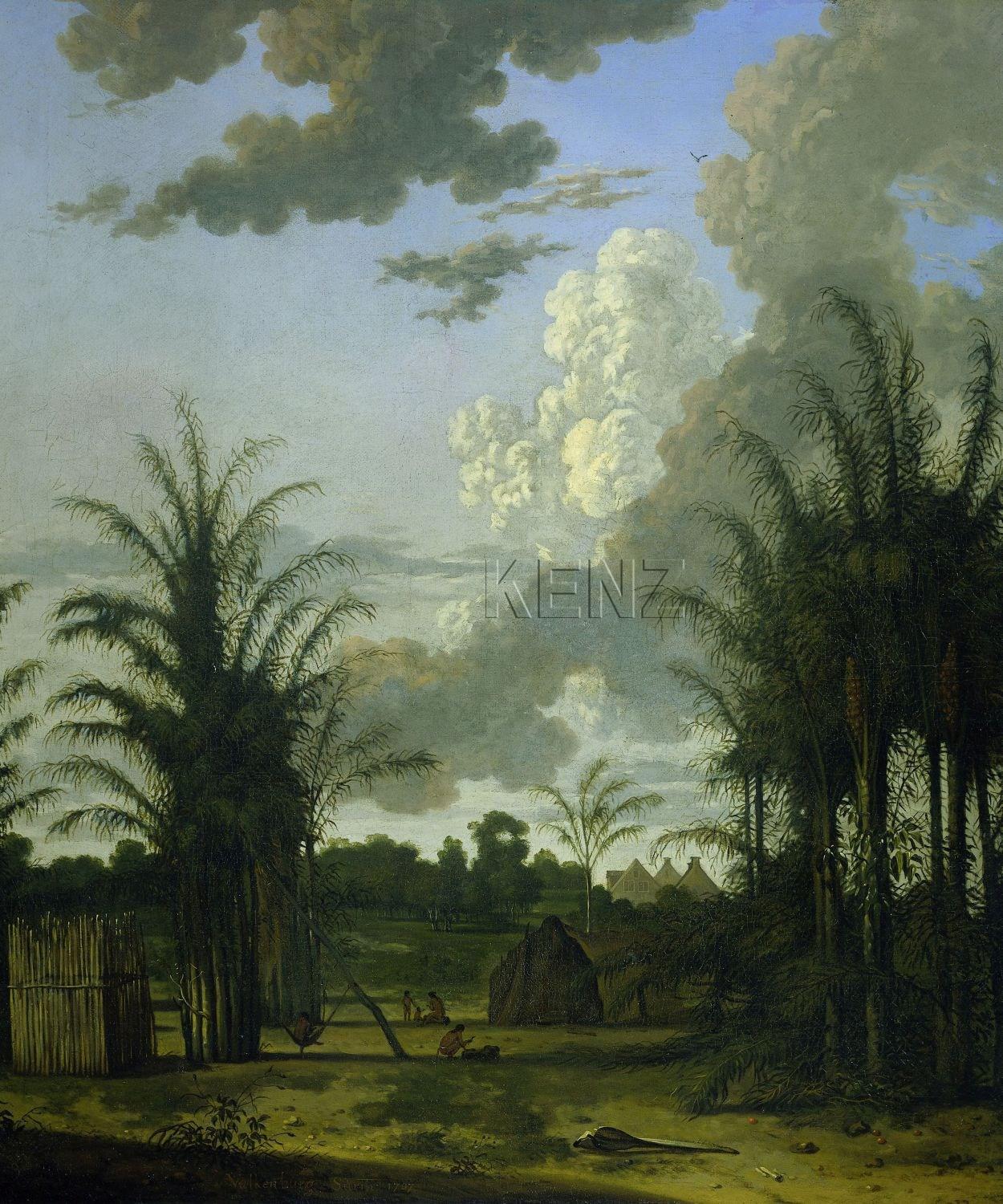 wall mural tropical landscape green, blue and mustard green 357234