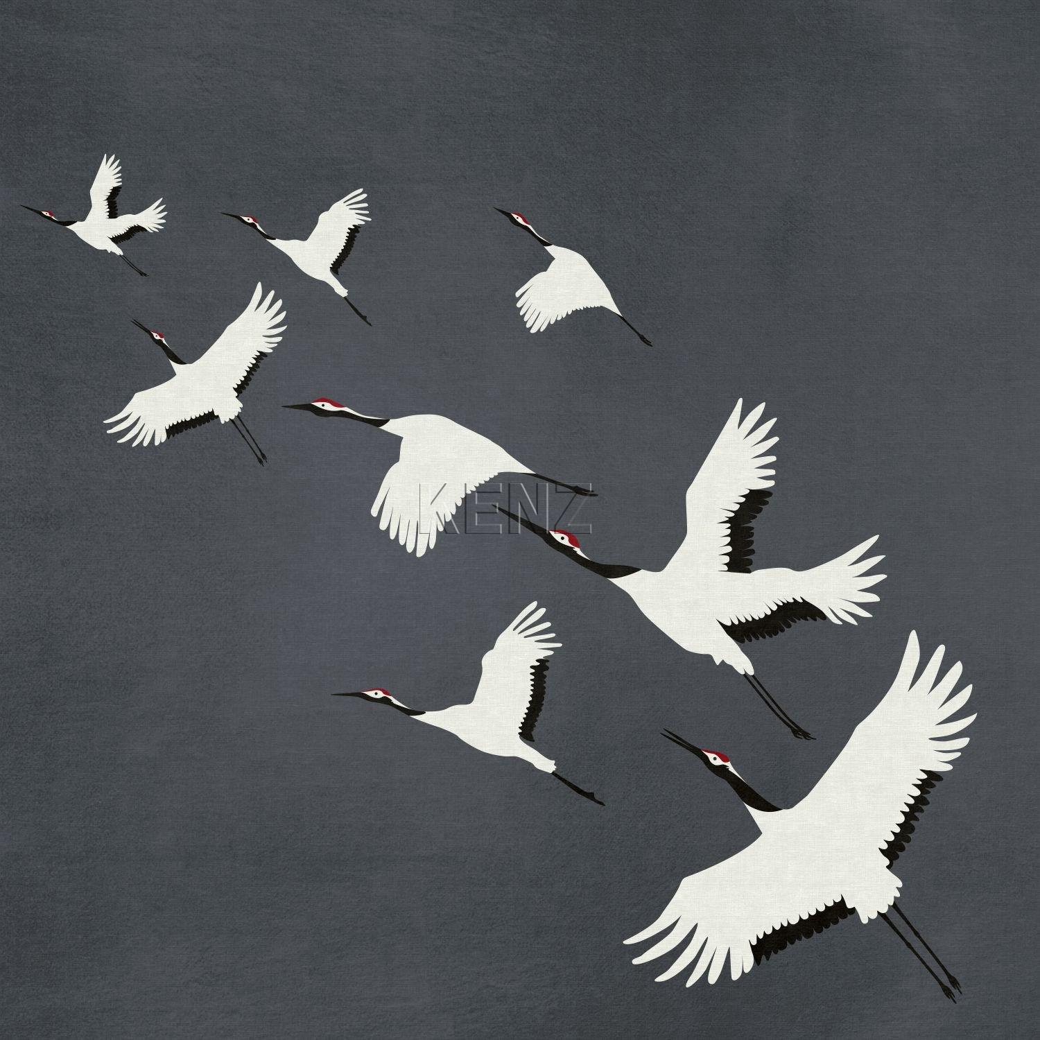 wall mural cranes dark gray 357235