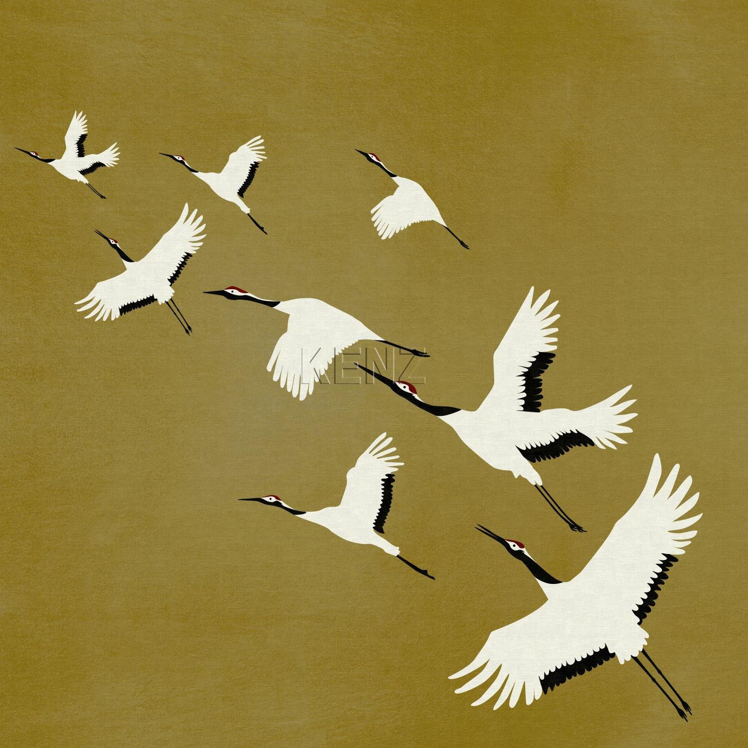 wall mural cranes ocher yellow 357236