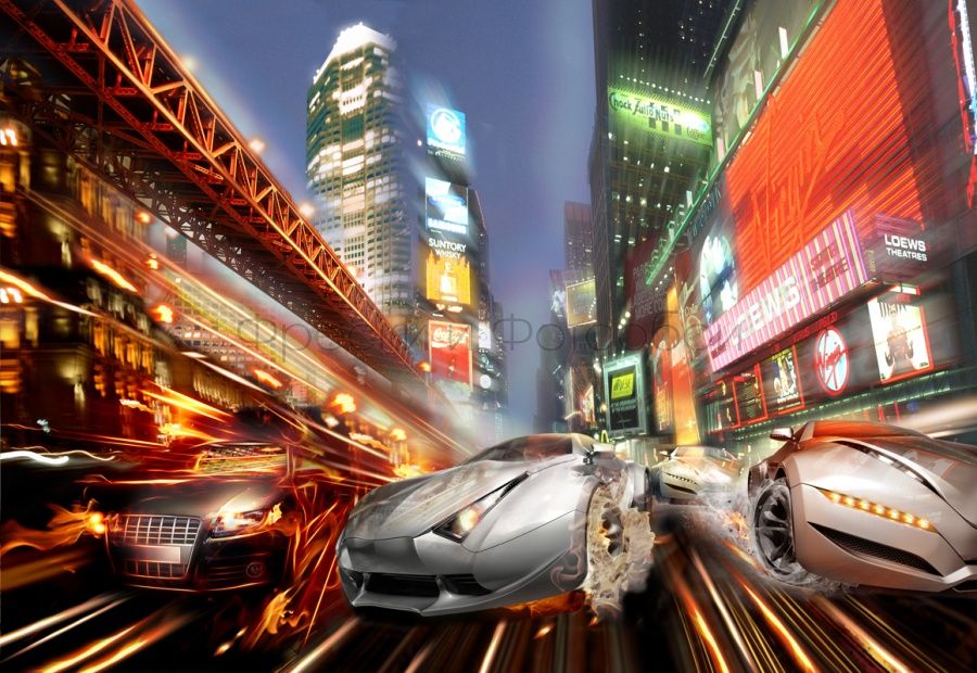 Speed Night Car Racing In A City