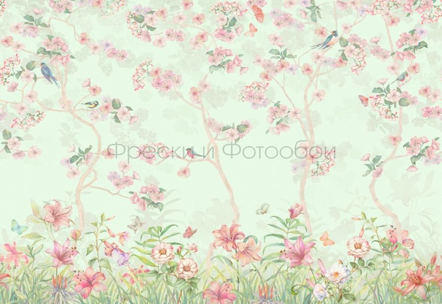 Wallpaper Birds With Flowers