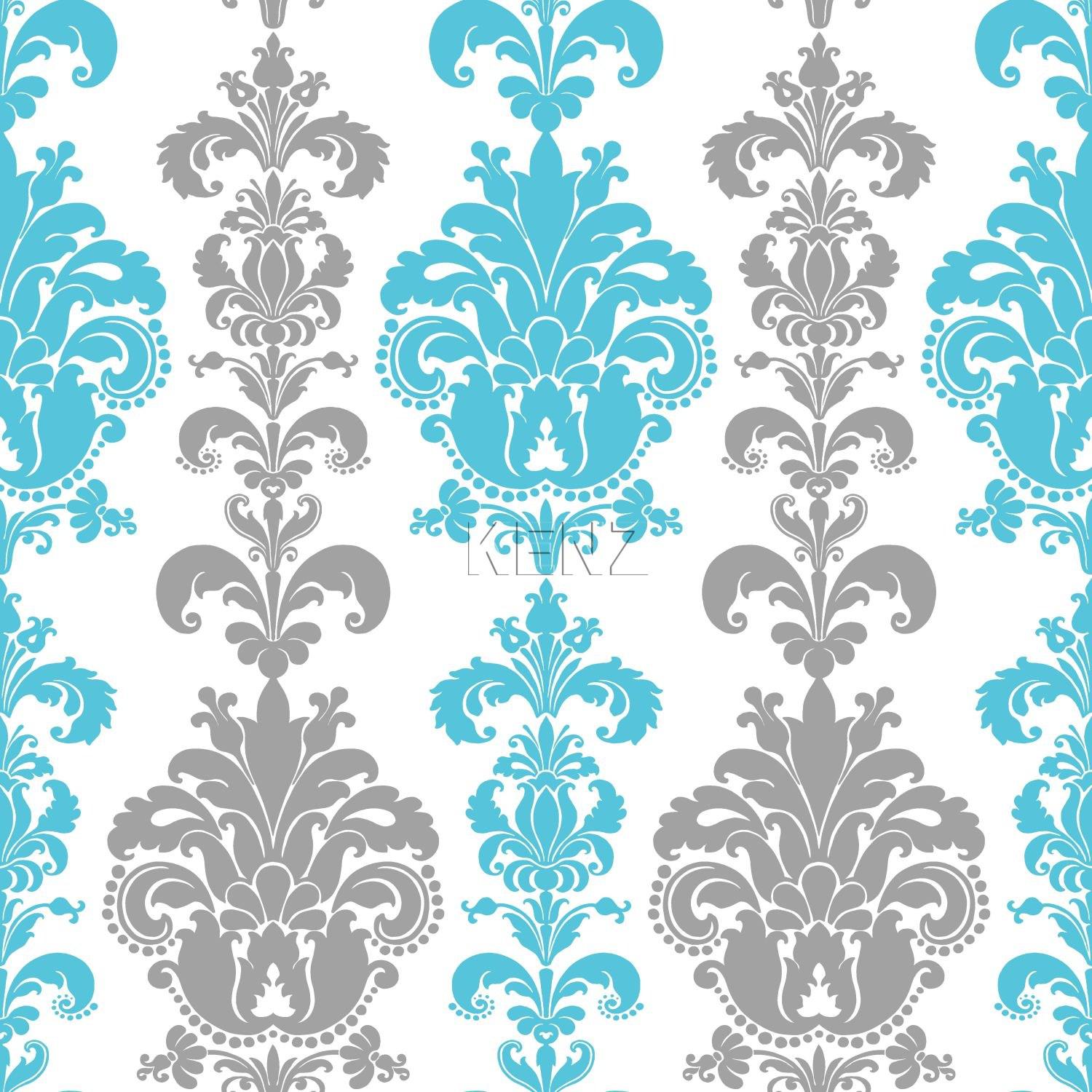 wallpaper baroque print silver and turquoise 935224